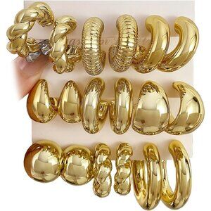 Gold Hoop Earrings Set For Women 24 Pairs Chunky Twisted Dangle Hypoallergenic